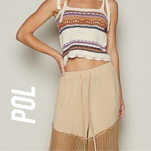 POL Sleeveless Shoulder Tie Sweater Crop Top Shirt